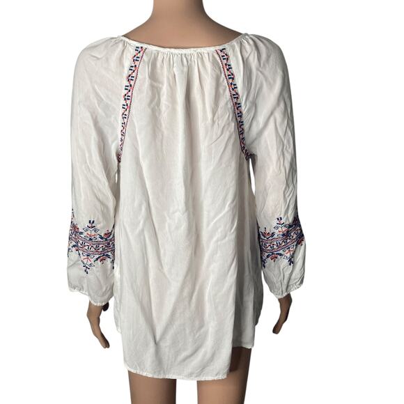 Lucky Brand Peasant Blouse Womens Small Long Sleeve Embroidered - Picture 2 of 11
